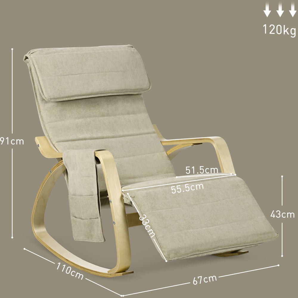HOMCOM Beige Rocking Recliner Lounge Chair with Adjustable Footrest Image 8