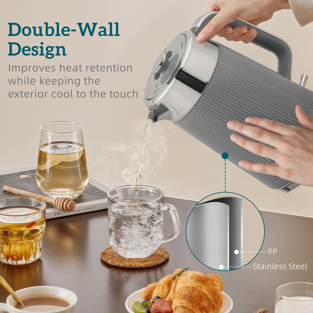 HOMCOM 800-266V70GY Grey 1.7L Rapid Boil Kettle 3000W and 4 Slice Toaster Set Image 5