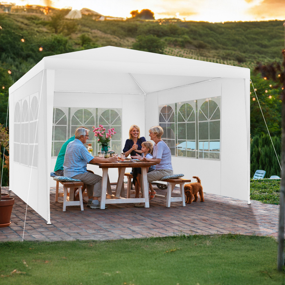 tectake Baraban White 3 Side Panel Gazebo Image 1