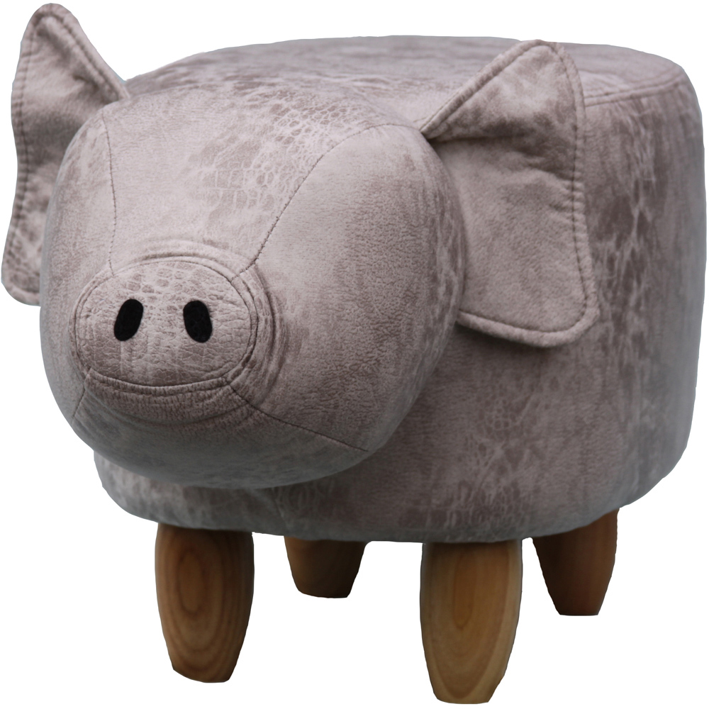 Gardeco Plato The Pig Grey Leatherette Footstool Image 3