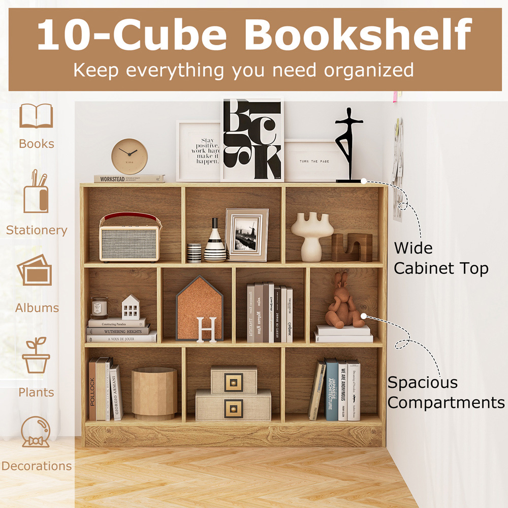 Costway 10 Cube Natural Bookshelf Image 7