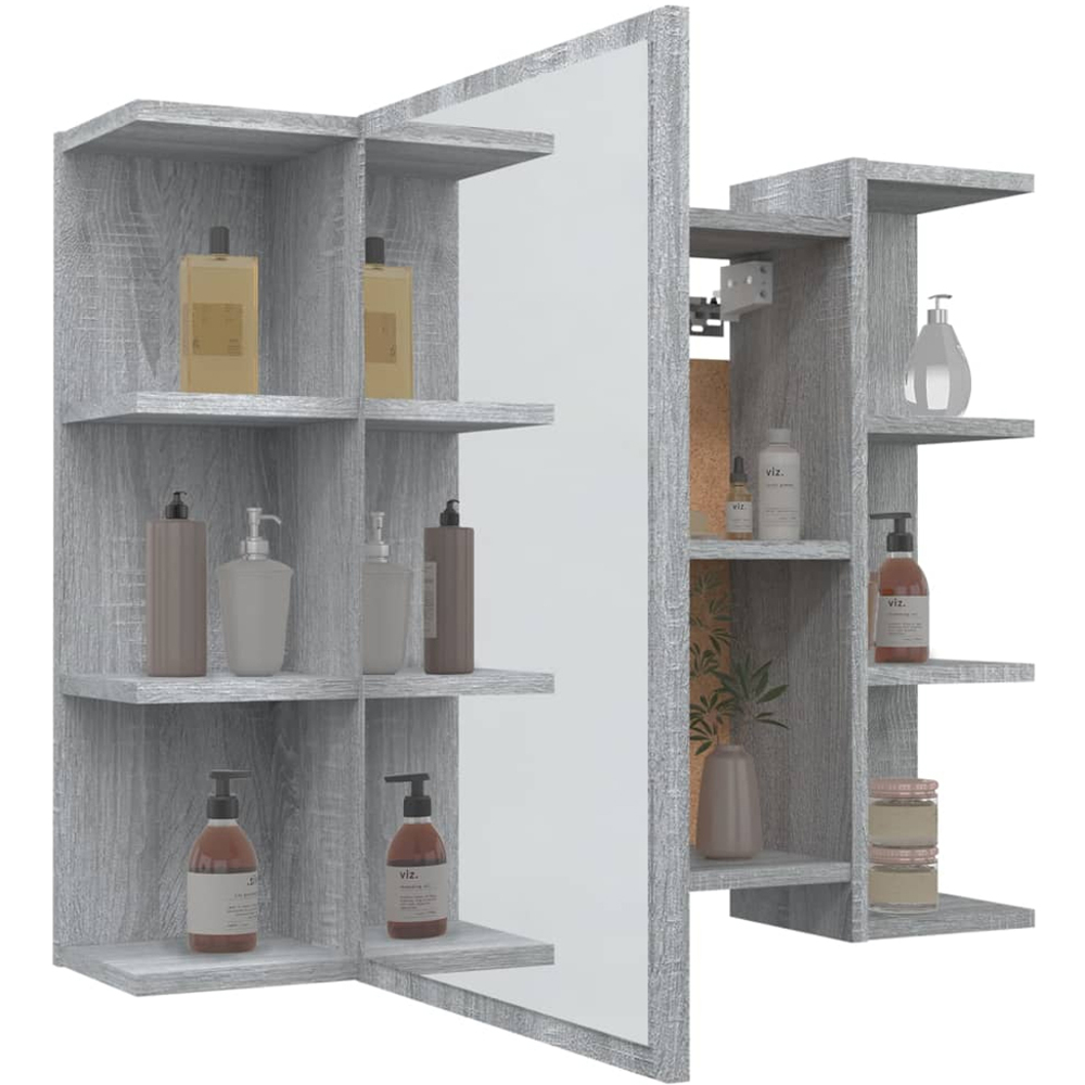 vidaXL Single Door 6 Shelf Grey Sonoma Wall Mounted Mirrored Bathroom Cabinet Image 3