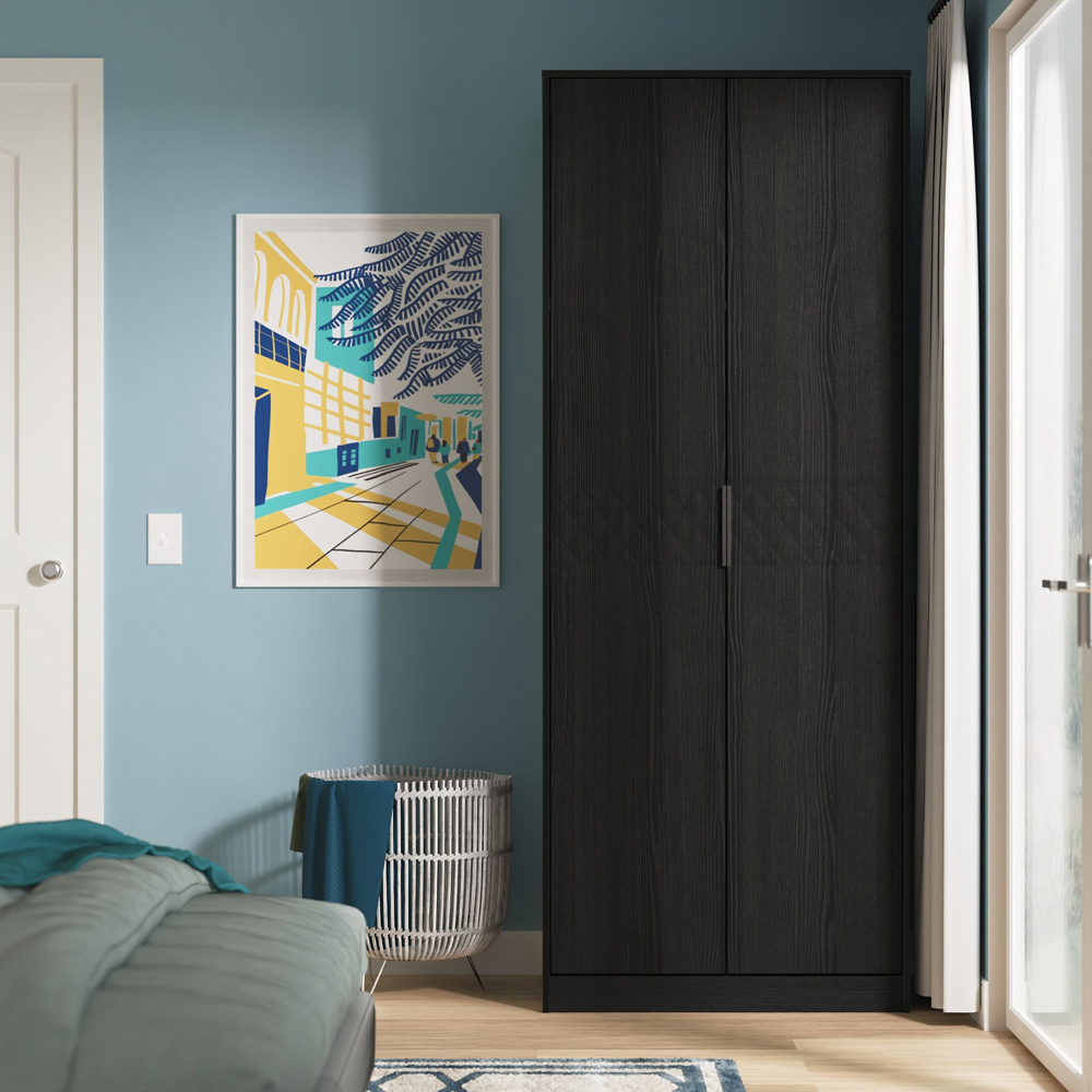 Crowndale Harlequin 2 Door Black Ash Tall Wardrobe Ready Assembled Image 7
