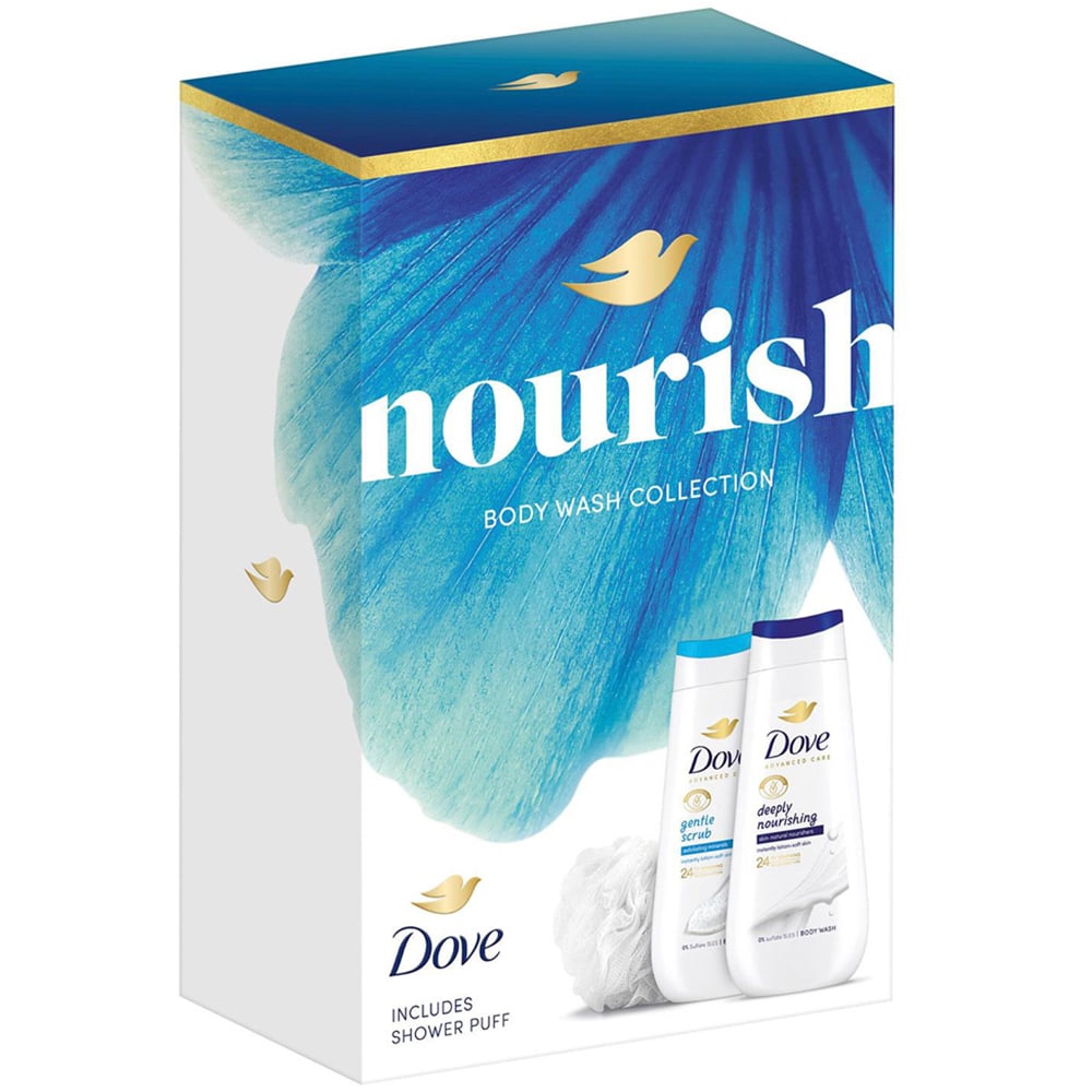 Dove Nourish Gentle Scrub and Deeply Nourishing Bodywash Duo Gift Set 225ml 3 Pack Image 4