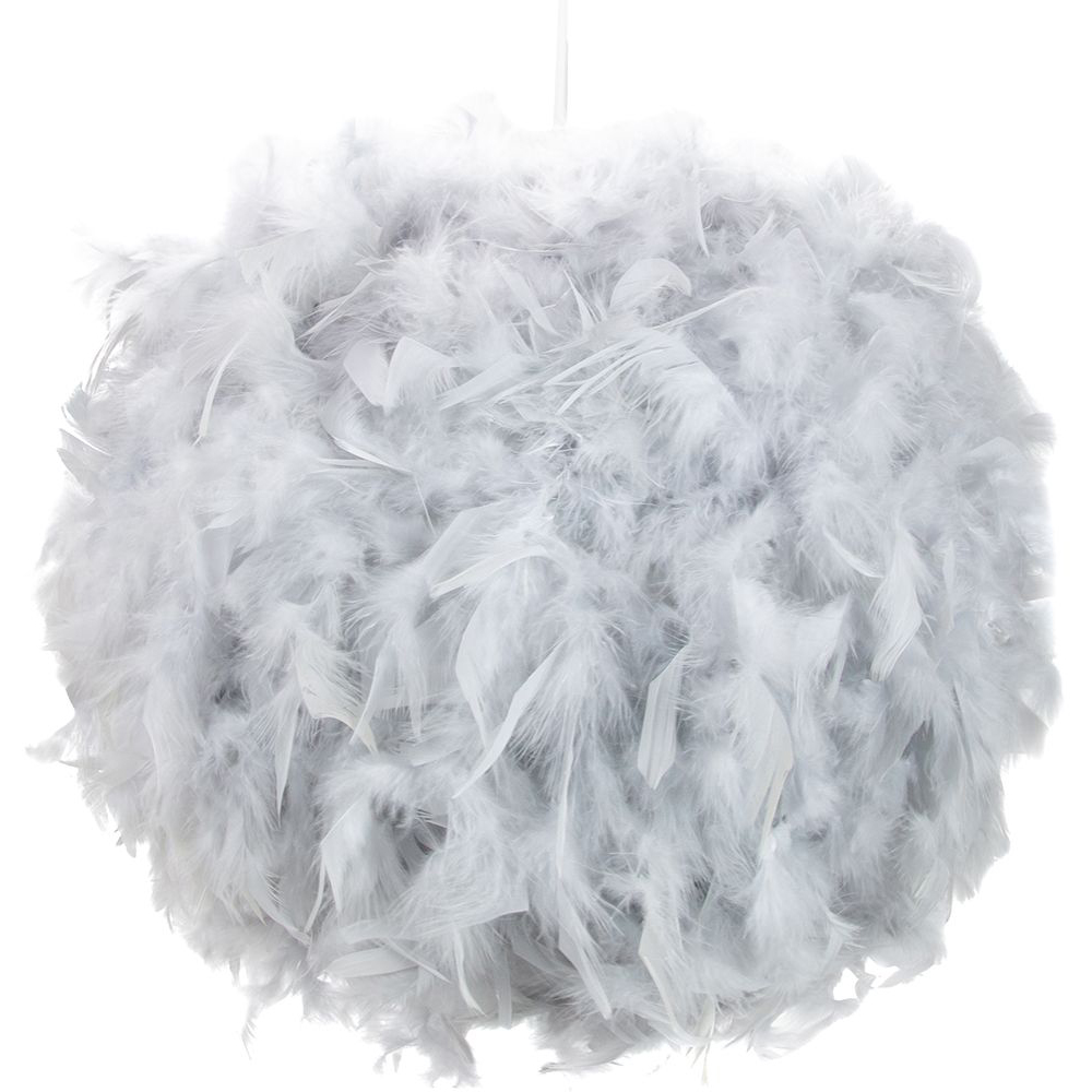 Happy Homewares Large Grey Real Feather Decorated Pendant Shade Image 1
