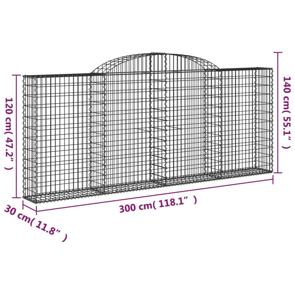 vidaXL Silver Galvanised Iron Arched Gabion Basket 120/140 x 30 x 300cm 9 Pack Image 5