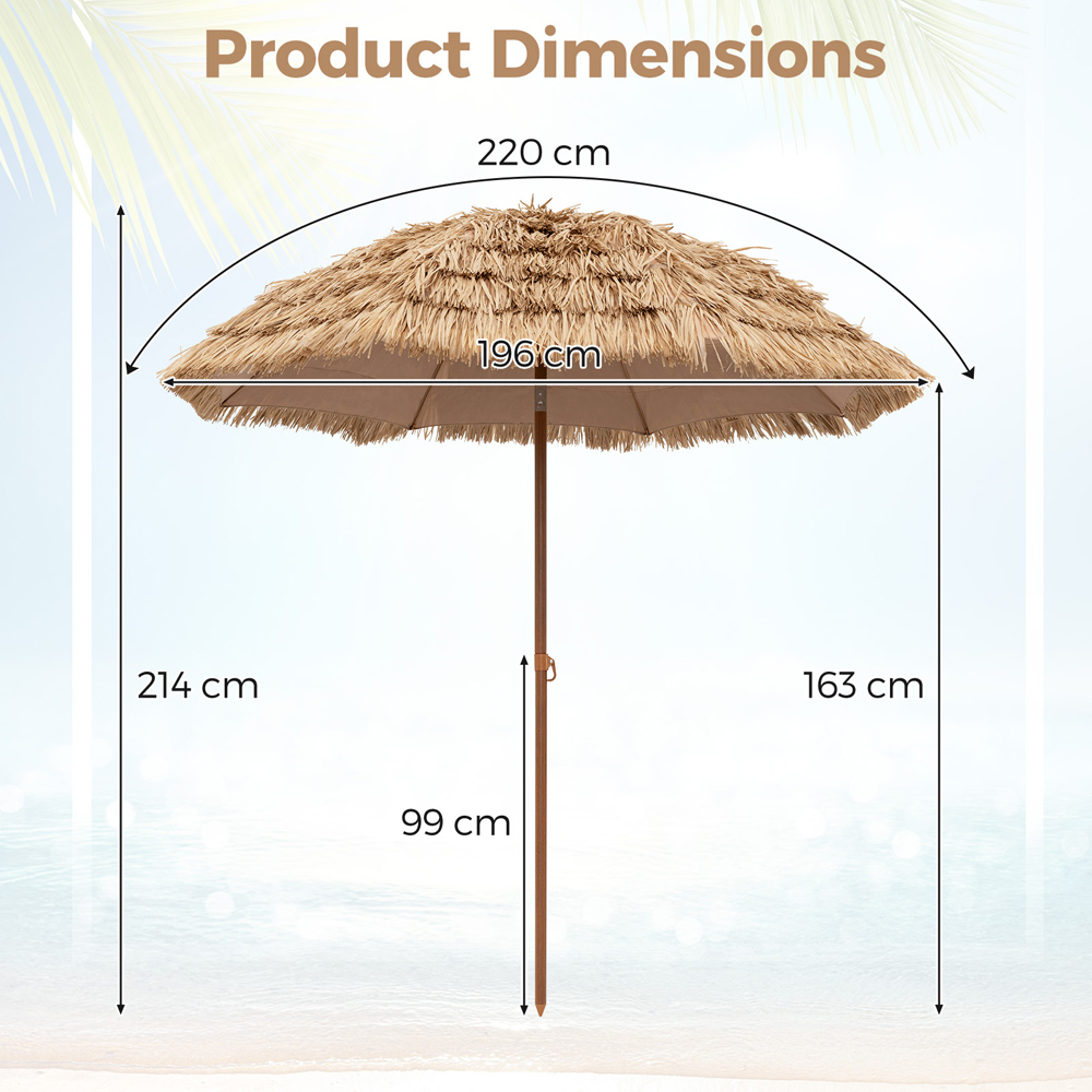 Costway Hula Thatched Tiki Tilt Umbrella 196cm Image 9