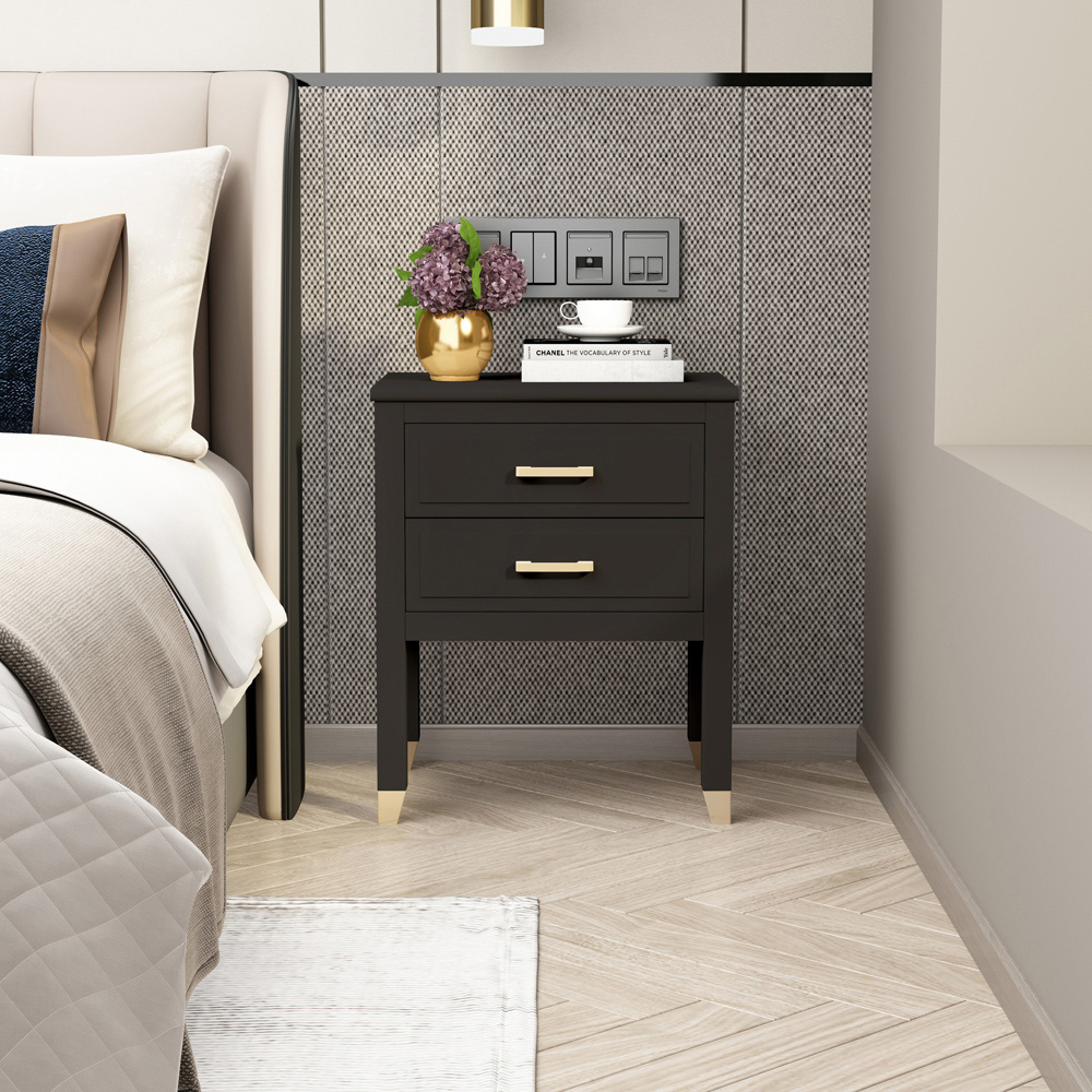 Palazzi 2 Drawer Black Bedside Table Image 8