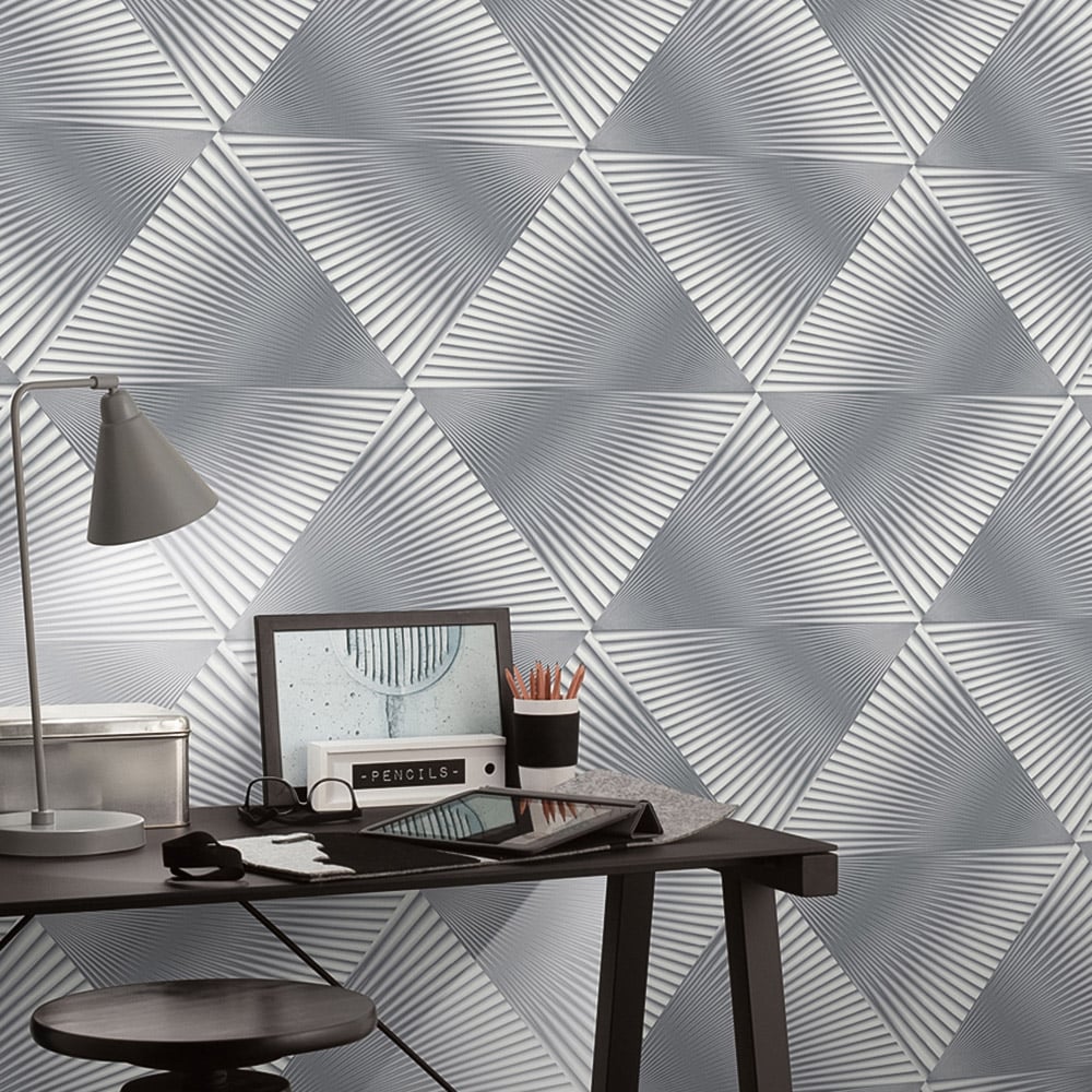 Erismann In Style Opulent 3D Effect Geometric Grey Satin Finish Vinyl Wallpaper Image 3