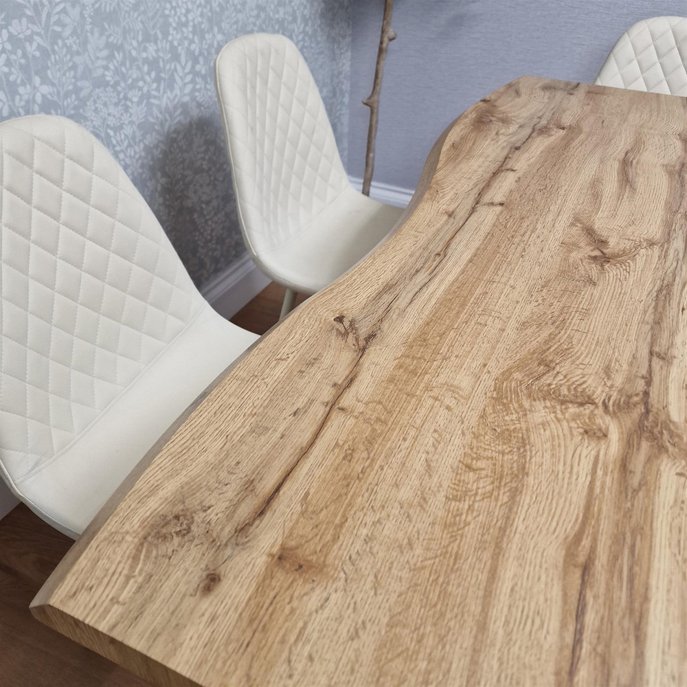 Portland 6 Seater Gem Pattern Wooden Tabletop Dining Bench Set Cream Image 9