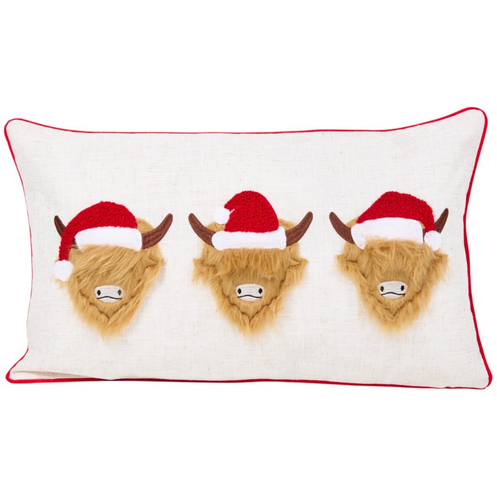 Christmas Highland Cows Cushion - White Image 1