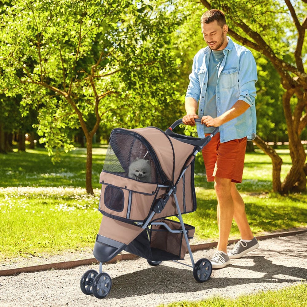 PawHut 3 Wheel Pet Stroller Brown Image 2
