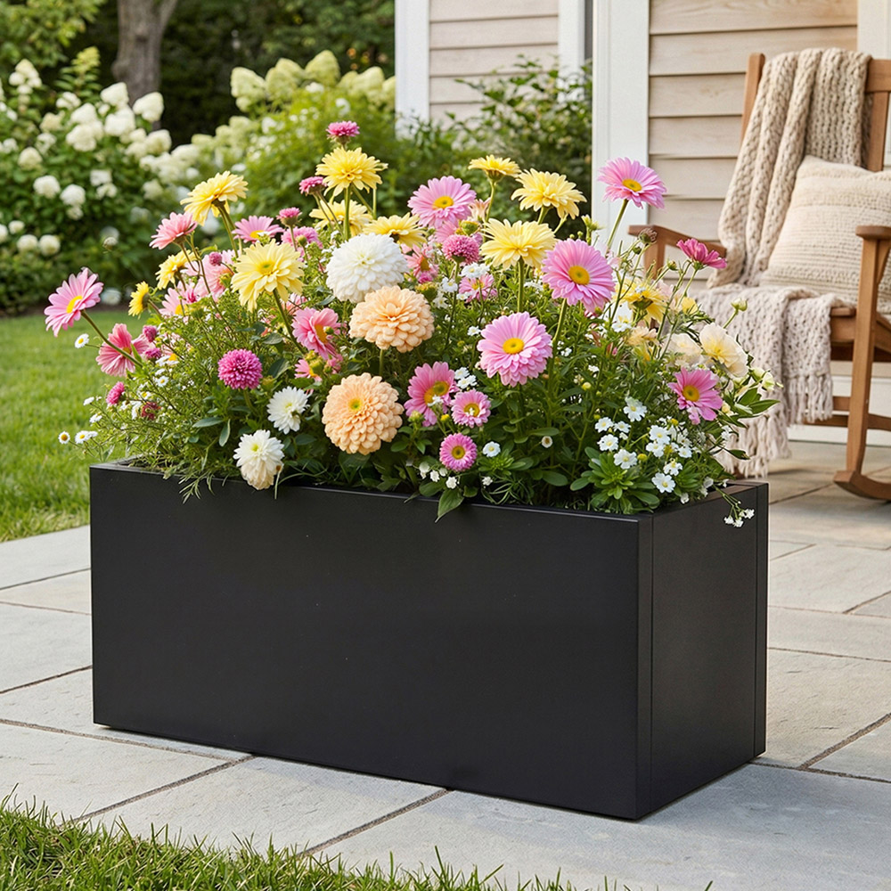 Living and Home Black Metal Rectangular Planter Box 75L Image 2
