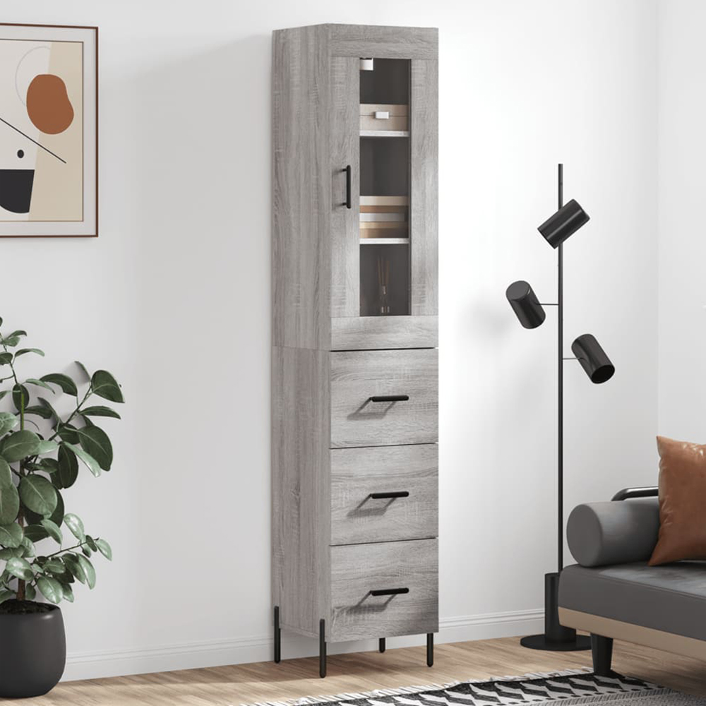 vidaXL Single Glass Door 3 Drawer Grey Sonoma Highboard Image 1