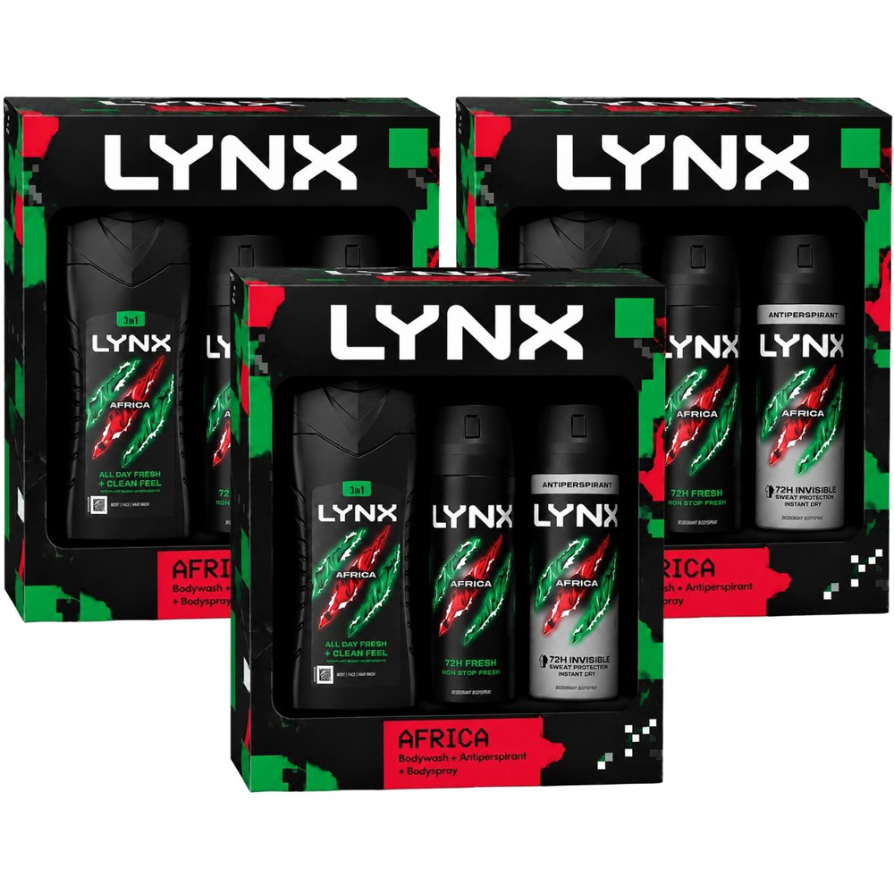 Lynx Africa Men's Body Wash Body Spray and Antiperspirant Gift Set 3 Piece 3 Pack Image 1