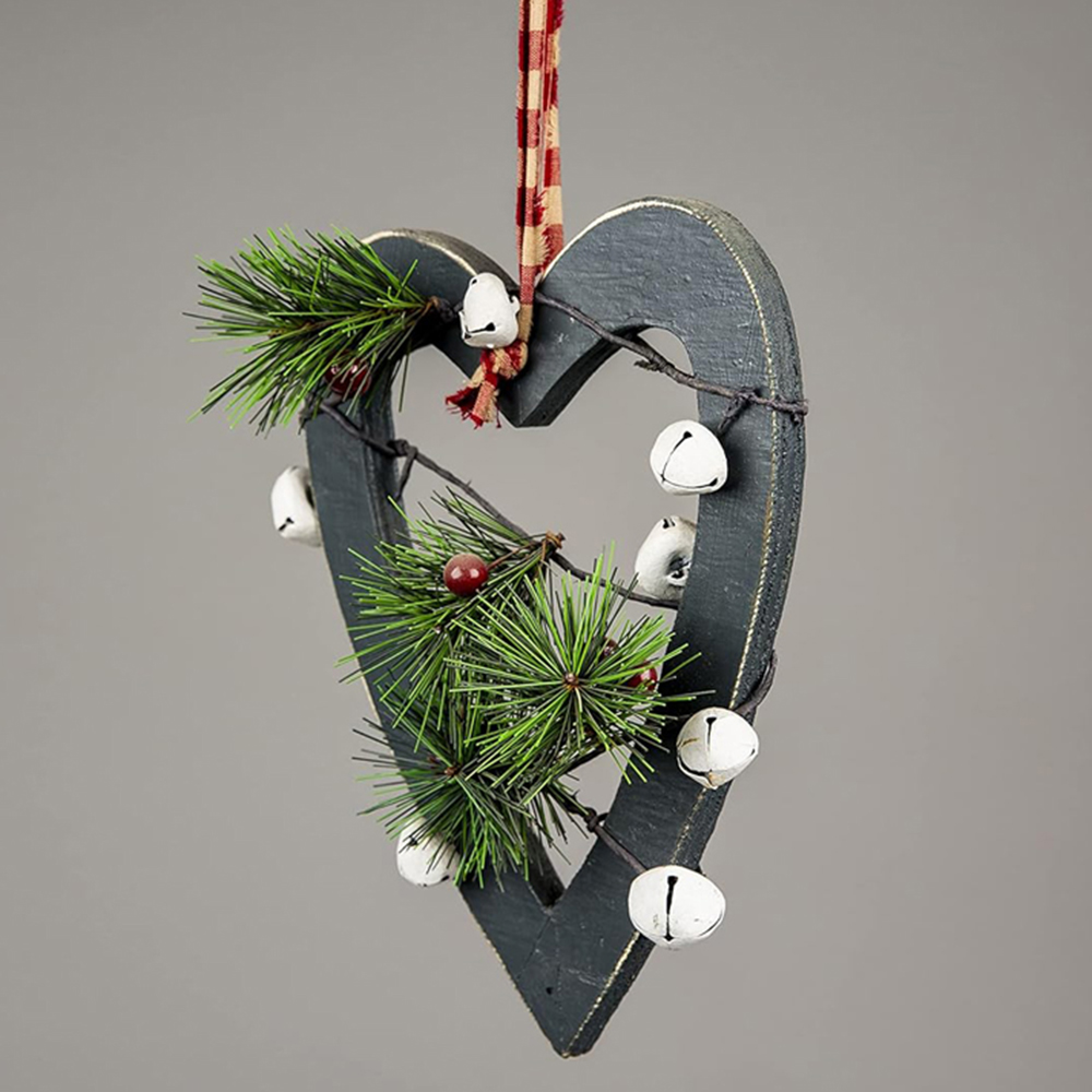 Shatchi Green Heart Wooden Hanging Christmas Decoration 30cm Image 2