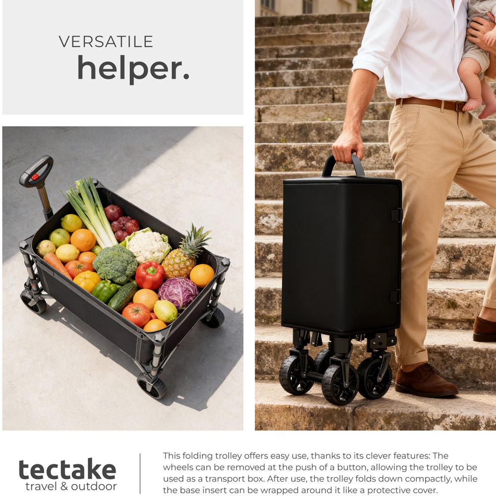 tectake SmartRider 120L Black Folding Trolley with Telescopic Handle ...