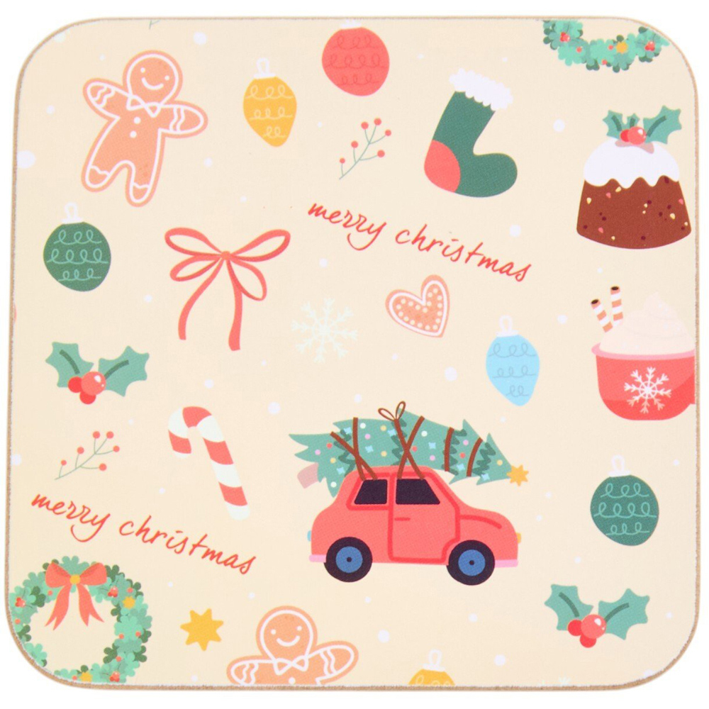 Merry Christmas Placemat and Coaster Set Pink Image 2
