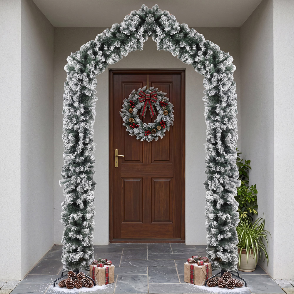 HOMCOM Snow Flocked Artificial Christmas Tree Arch with 1400 Branch Tips Green 9ft Image 3