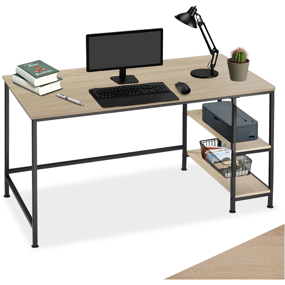tectake Canton Oak Sonoma 2 Compartment Office Desk Image 2