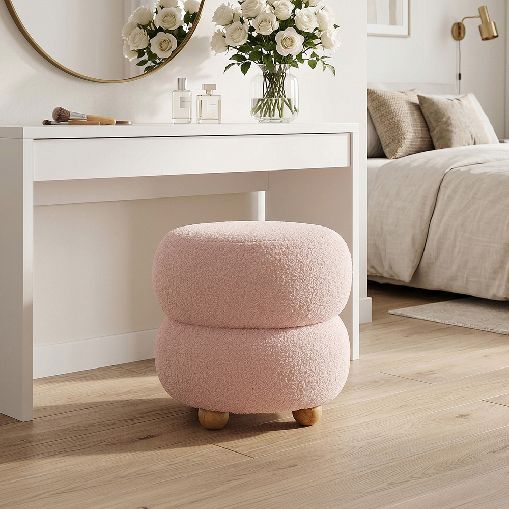 Living and Home Pink Teddy Fleece Double Layer Round Footstool Image 7