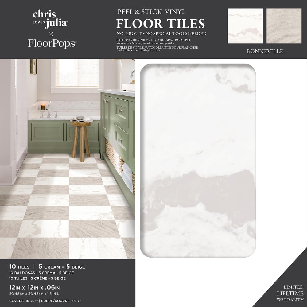 Floorpops Bonneville Beige and White Peel and Stick Floor Tile 30.48 x 30.48cm 10 Pack Image 8