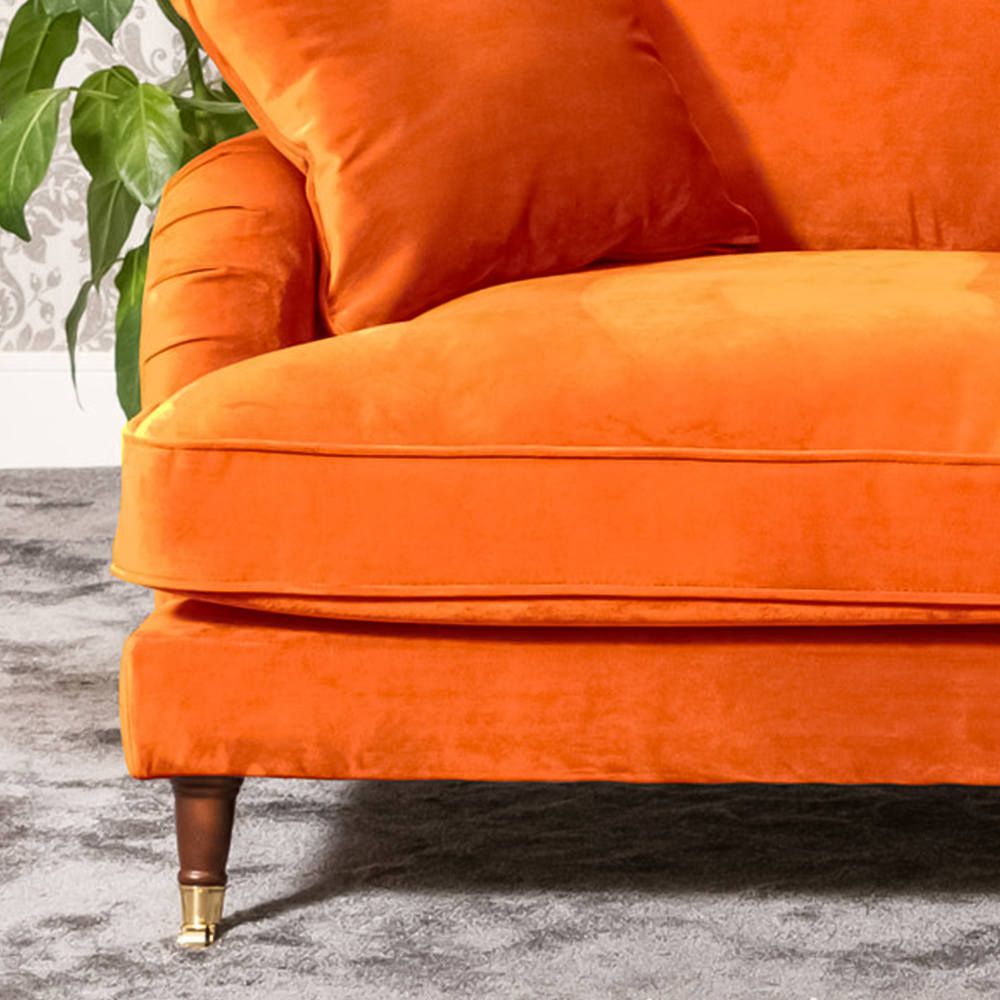 Mackenzie 3 Seater Orange Plush Velvet Sofa Image 3