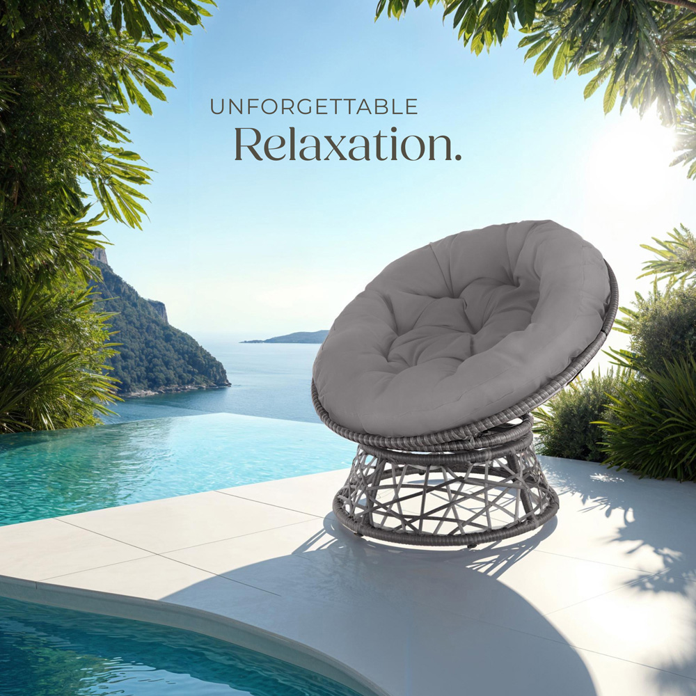 tectake Gargano Grey Polyrattan Rattan Rotatable Garden Chair with Round Cushion Image 8