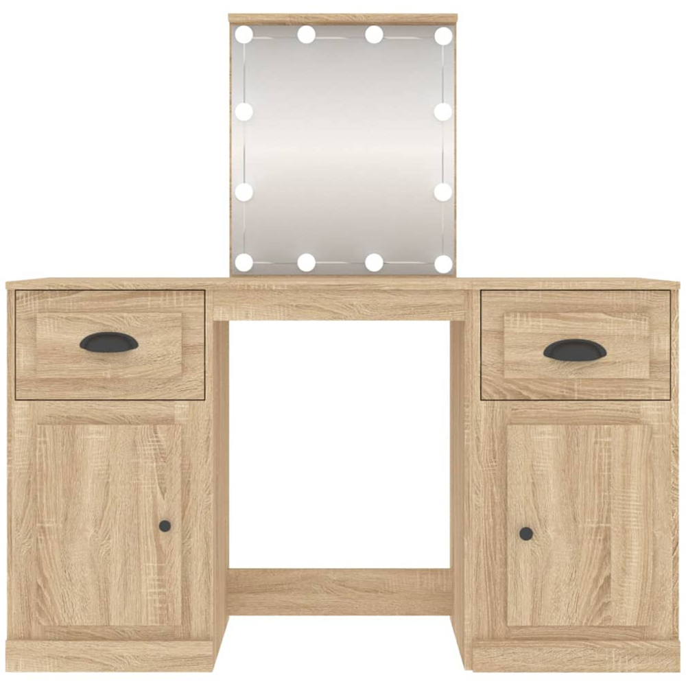 vidaXL 2 Door 2 Drawer Sonoma Oak Wooden Dressing Table with LED Mirror Image 6