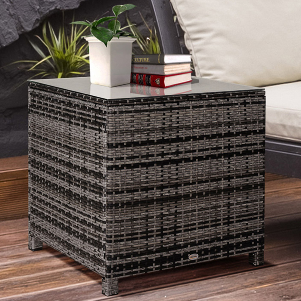 Outsunny Grey Rattan Side Table Image 1
