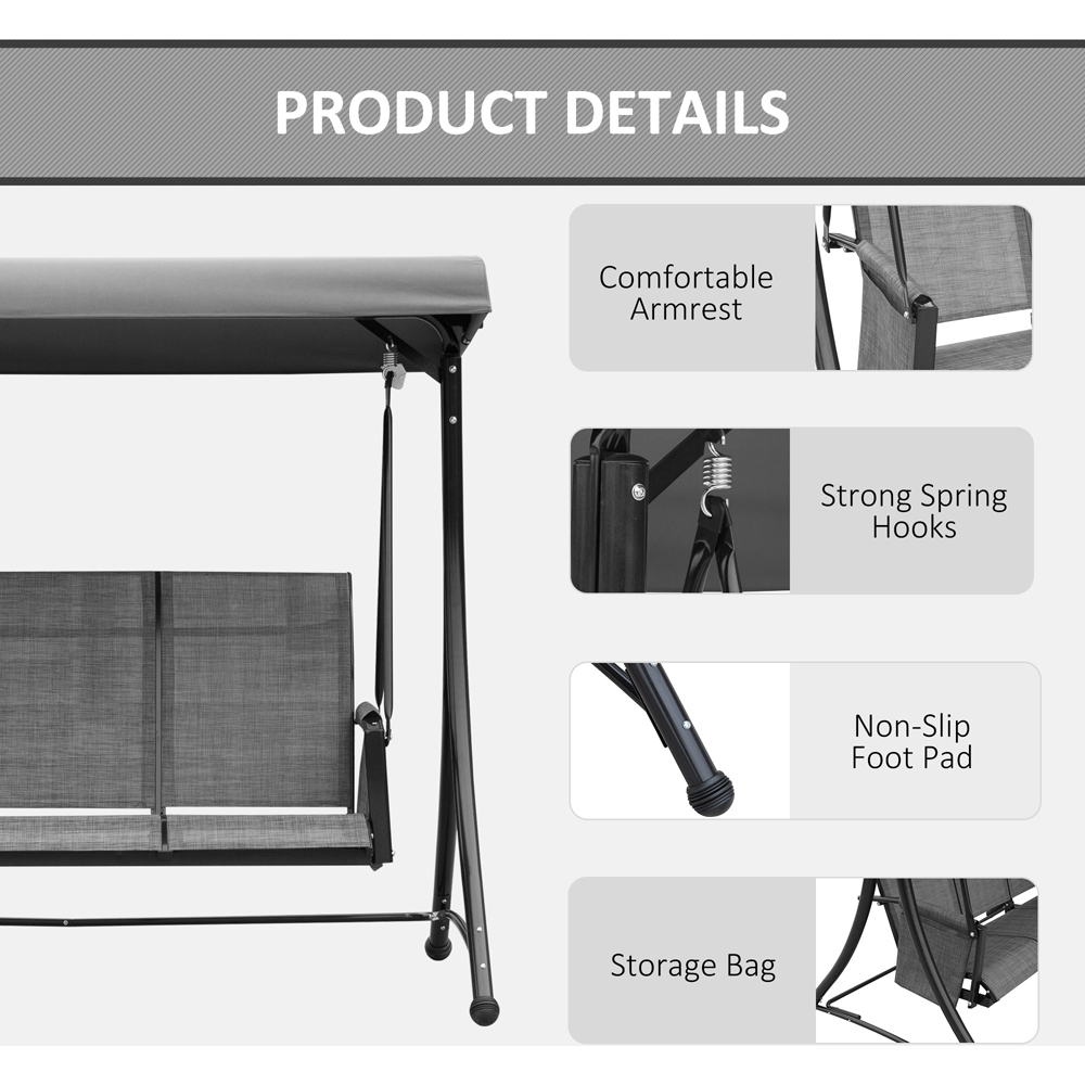 Outsunny 3 Seater Charcoal Grey Swing Chair with Canopy Image 7