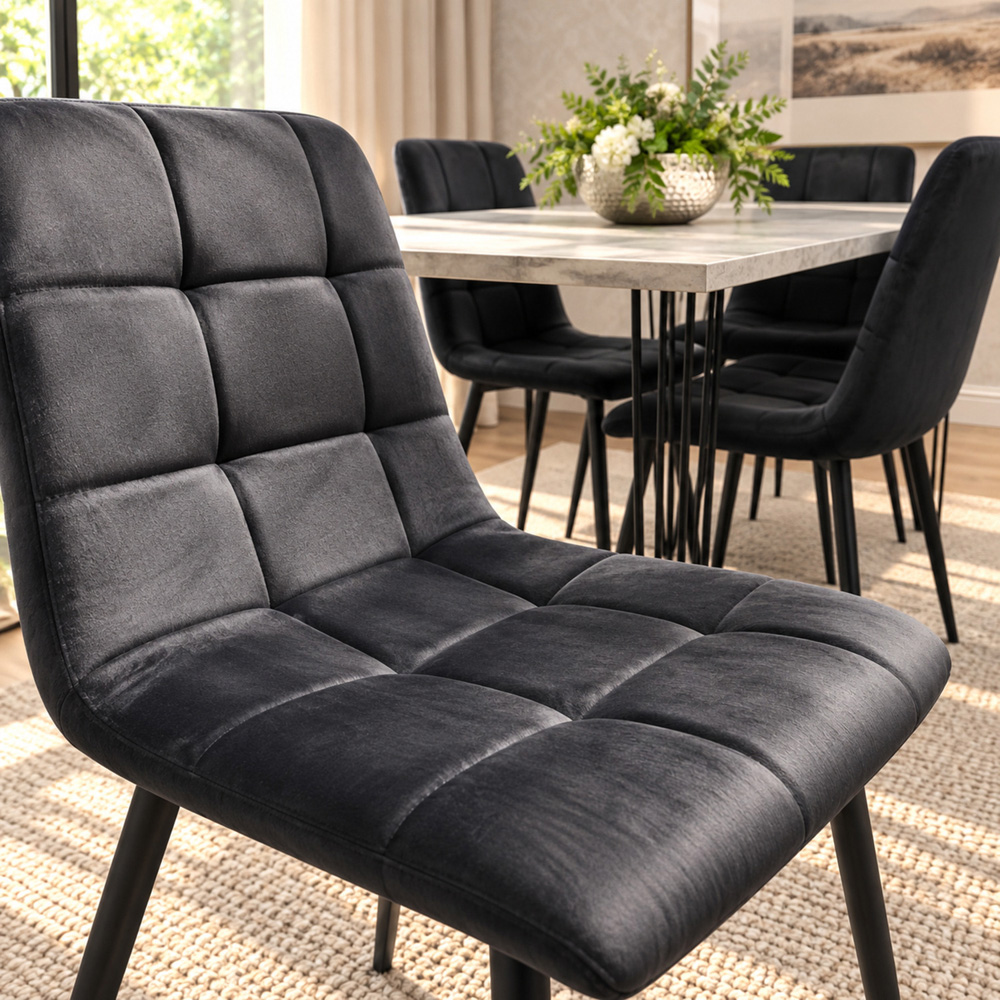 Kosy Koala 4 Seater Grey and Black Velvet Dining Table Set Image 2