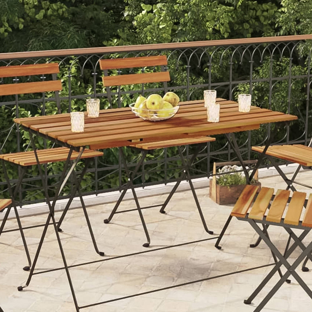 vidaXL 4 Seater Brown and Black Solid Wood Acacia and Steel Foldable Bistro Table Image 1