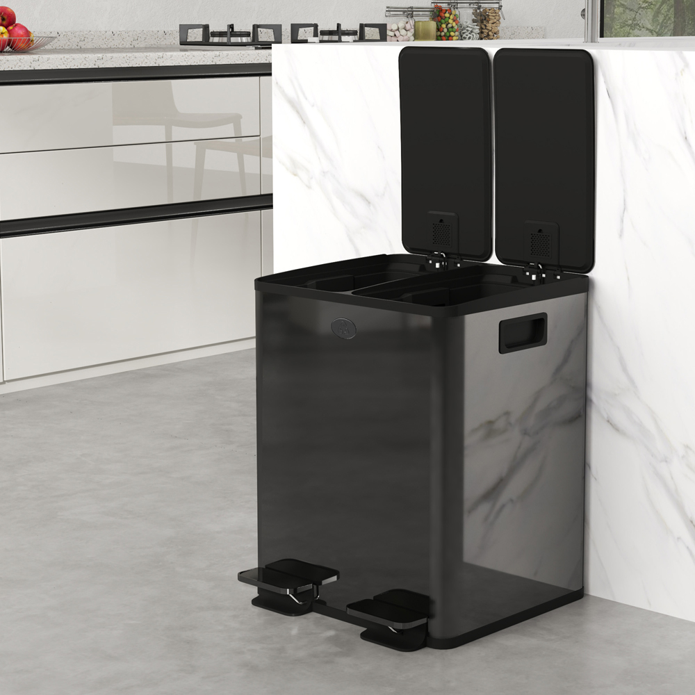 HOMCOM Black Dual Bin Pedal Bin 40L Image 3