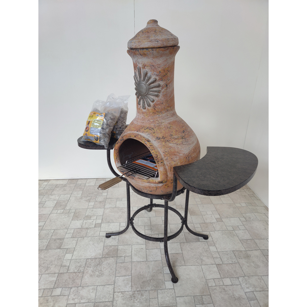 Gardeco BBO-C8SL.37 Grill Lava Stones and Cradle Clay Chiminea BBQ Bundle Image 2