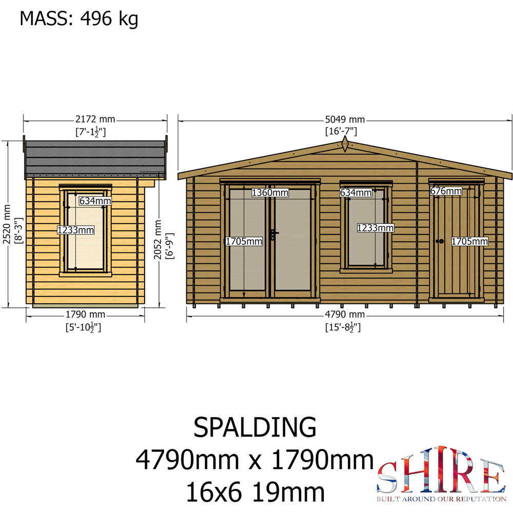 Shire Bourne 16 x 6ft Apex Garden Log Cabin Image 7