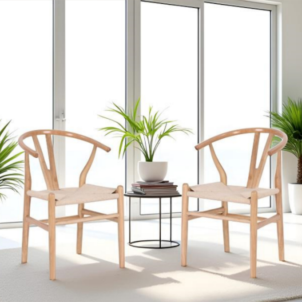 Furniture One Set of 2 Oak Rattan Ash Solid Wood Y-Shaped Dining Chair Image 8