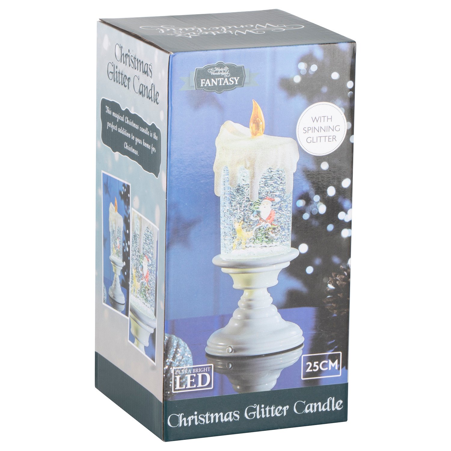 LED Glitter Candle with Sleigh Scene Image 2