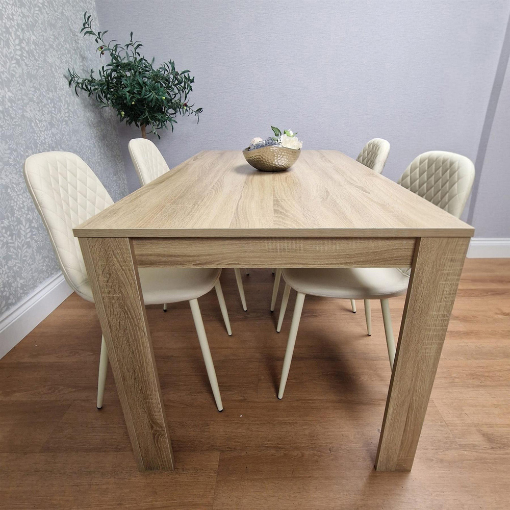 Portland 4 Seater Gem Pattern Dining Set Oak Effect and Cream Image 4