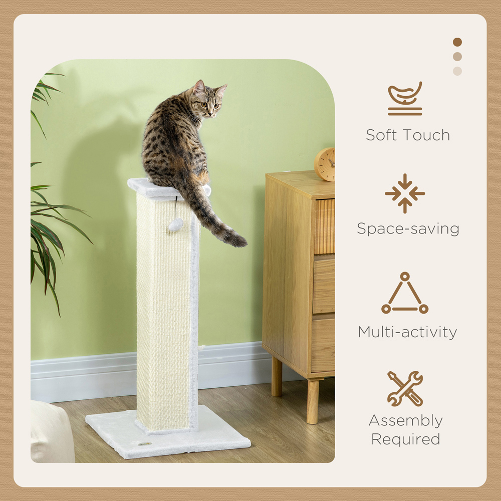 PawHut White Vertical Sisal Rope Ball Plush Cat Scratching Post 81cm Image 6