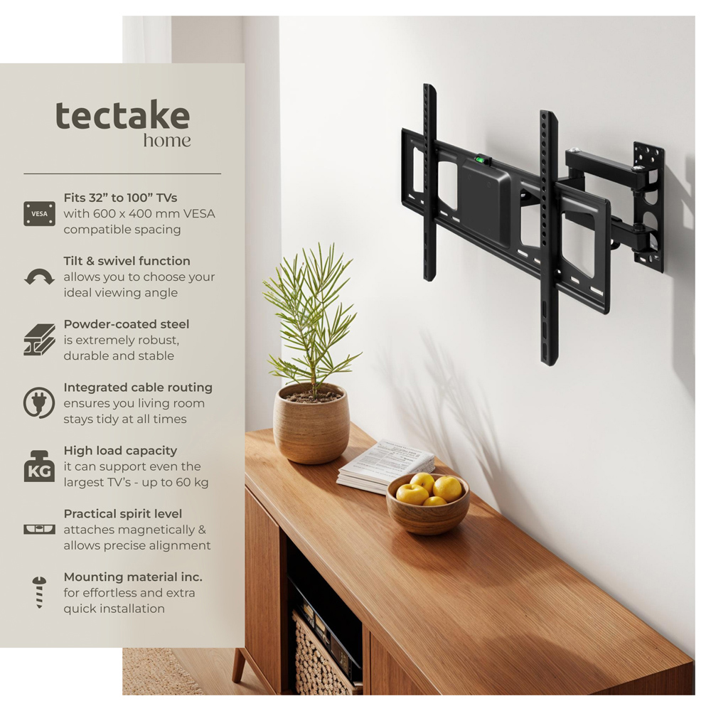 tectake 32 to 100inch Tiltable Extendable Swivel Wall Mount Flat TV Bracket Image 6