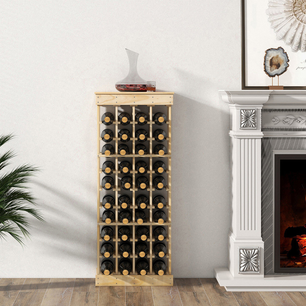 Costway 40 Bottle Pine Wood Freestanding Wine Rack Image 4
