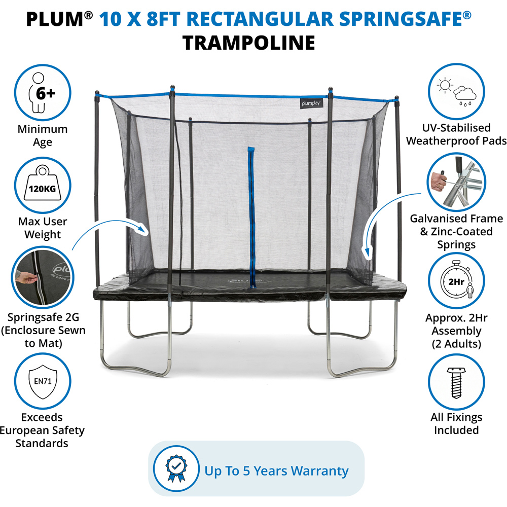 Plum Play 10 x 8ft Rectangular Springsafe Trampoline and Enclosure Image 7