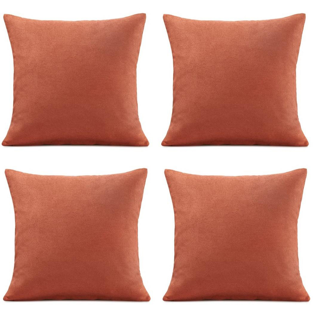 Alan Symonds Orange Plain Velvet Chenille Cushion with Polyester Filled Pad 45 x 45cm 4 Pack Image