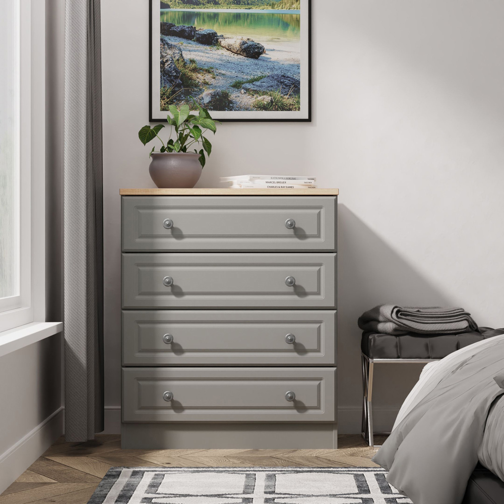Crowndale Norfolk 4 Drawer Dusk Grey and Bardolino Oak Chest of Drawers Ready Assembled Image 7