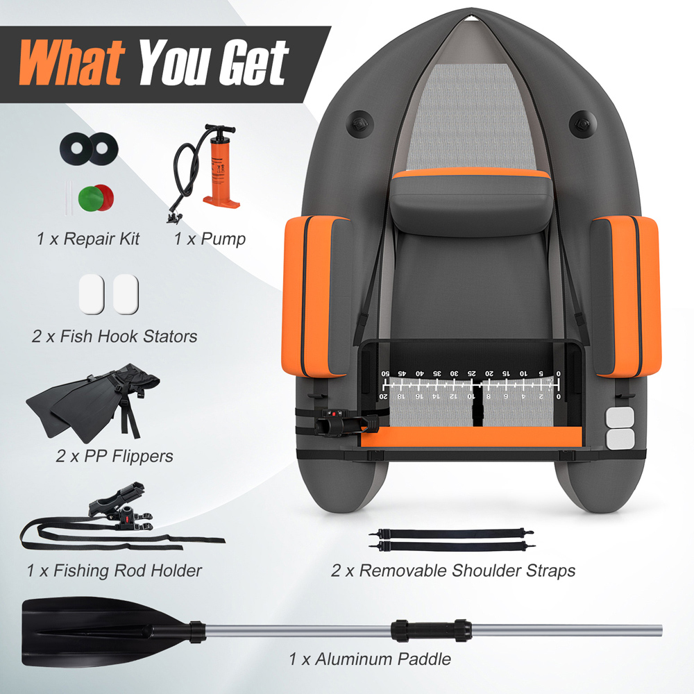 Costway Grey Inflatable Fishing Float Tube with Pump Image 4