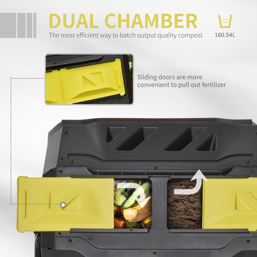 Outsunny Yellow Dual Chamber Outdoor Tumbling Compost Bin 160L Image 4