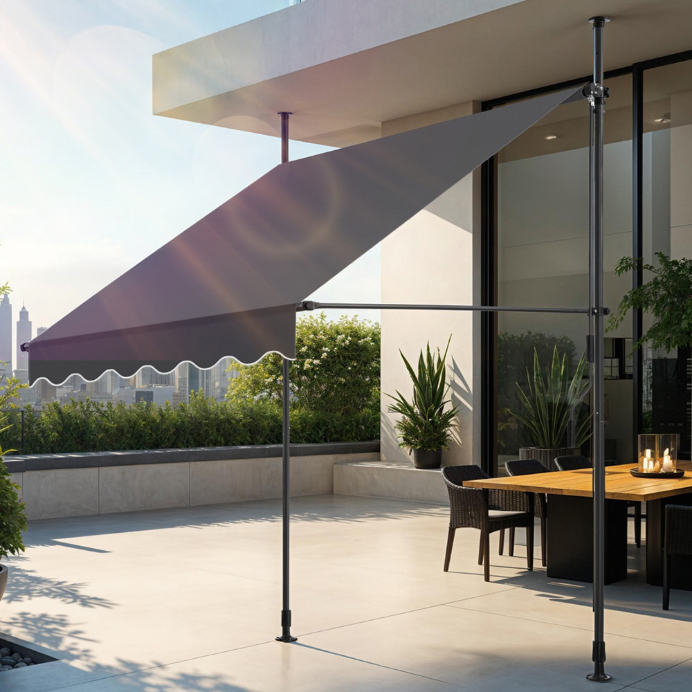tectake Black and Grey Retractable Awning 1.5 x 1.8m Image 1