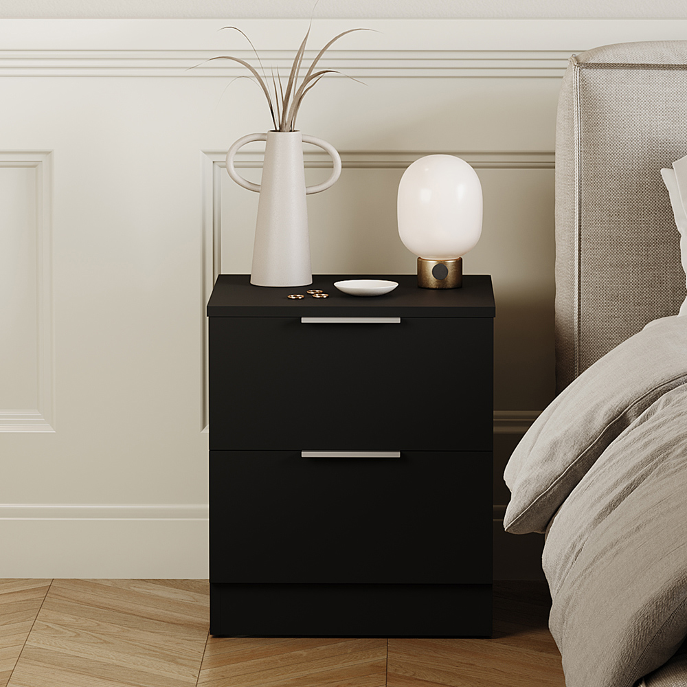 VIDA DESIGNS Terga 2 Drawer Black Bedside Cabinet Image 3