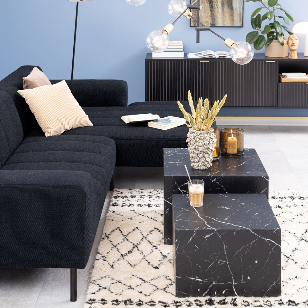 Florence Dice Square Black Marble Marquina Coffee Table Set of 2 Image 8